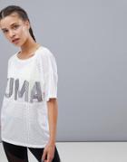 Puma Big Cat Drapey Tee In White With Irridescent Logo - White