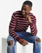 Hollister Icon Logo Stripe Knit Sweater In Burgundy-red