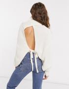 Asos Design Chunky Open Tie Back Sweater-white