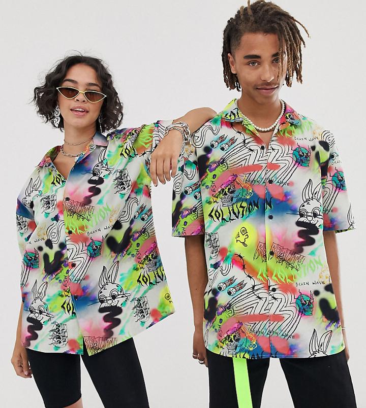 Collusion Unisex Graffiti Poplin Shirt-multi