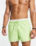 Asos Design Swim Shorts With Double Waistband In Lime Green Short Length