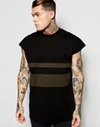Asos Oversized Sleeveless T-shirt With Cut And Sew Panel And Deep Neck Trim In Black