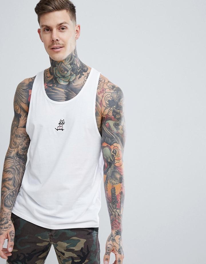 New Love Club Embroidered Kitty Skate Tank - White