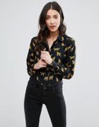 Brave Soul Leopard Print Blouse - Black