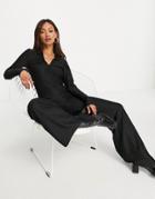 Asos Design Long Sleeve Collar Zip Front 70s Jumpsuit In Black