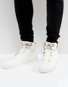 Versace Jeans High-top Sneaker With Metal Logo - White