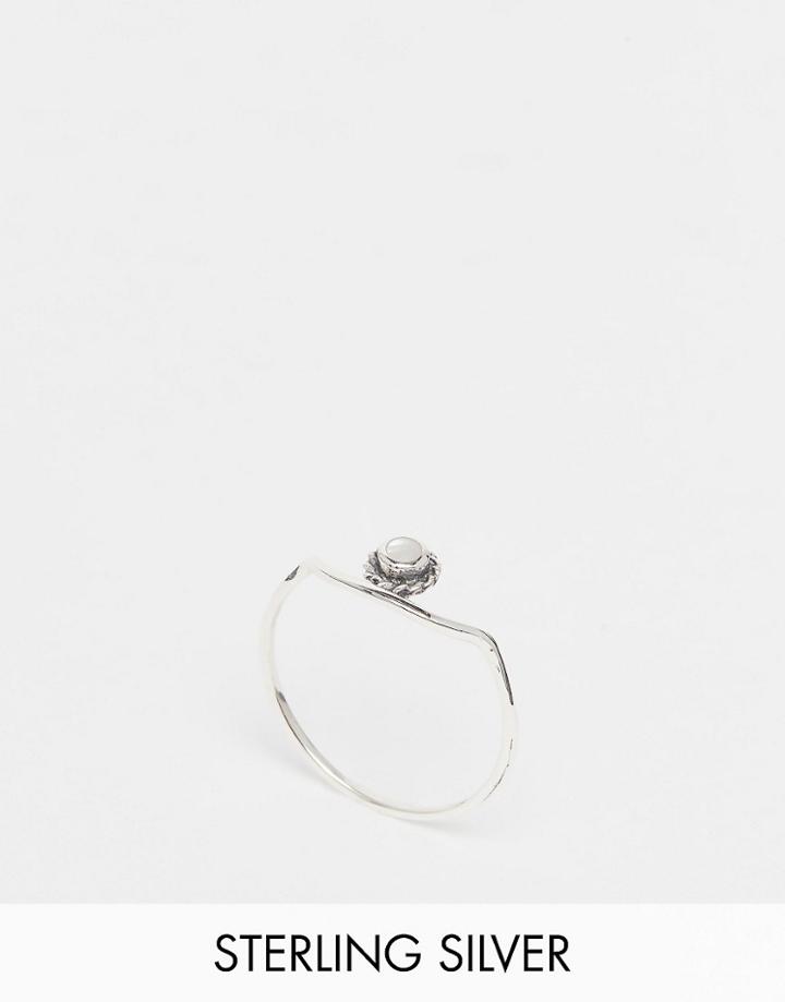 Asos Sterling Silver Half Moon Stone Ring - Silver