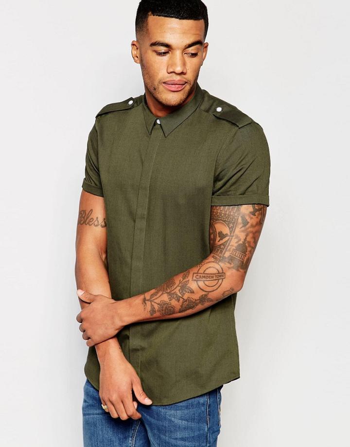 Asos Military Shirt In Khaki In Regular Fit - Khaki