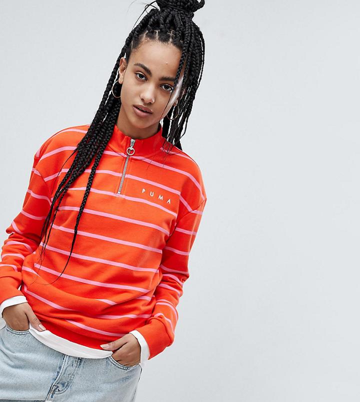 Puma Exclusive To Asos Half Zip Sweatshirt In Pink Stripe - Pink