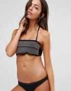 New Look Color Thread Bandeau Halter Bikini Top - Black