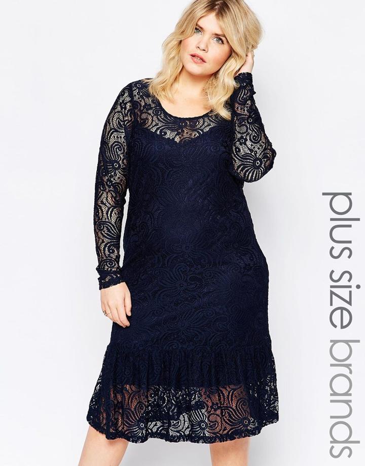 Junarose Long Sleeve Lace Detail Dress - Navy