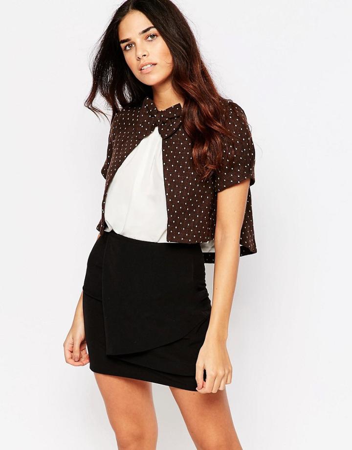 Hedonia Polly Spotty Cropped Jacket With Bow Detail - Brown