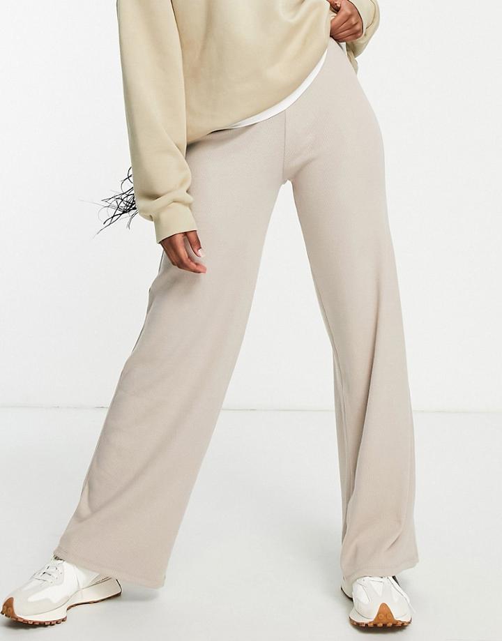 Asos Design Rib Dad Pants In Taupe-neutral
