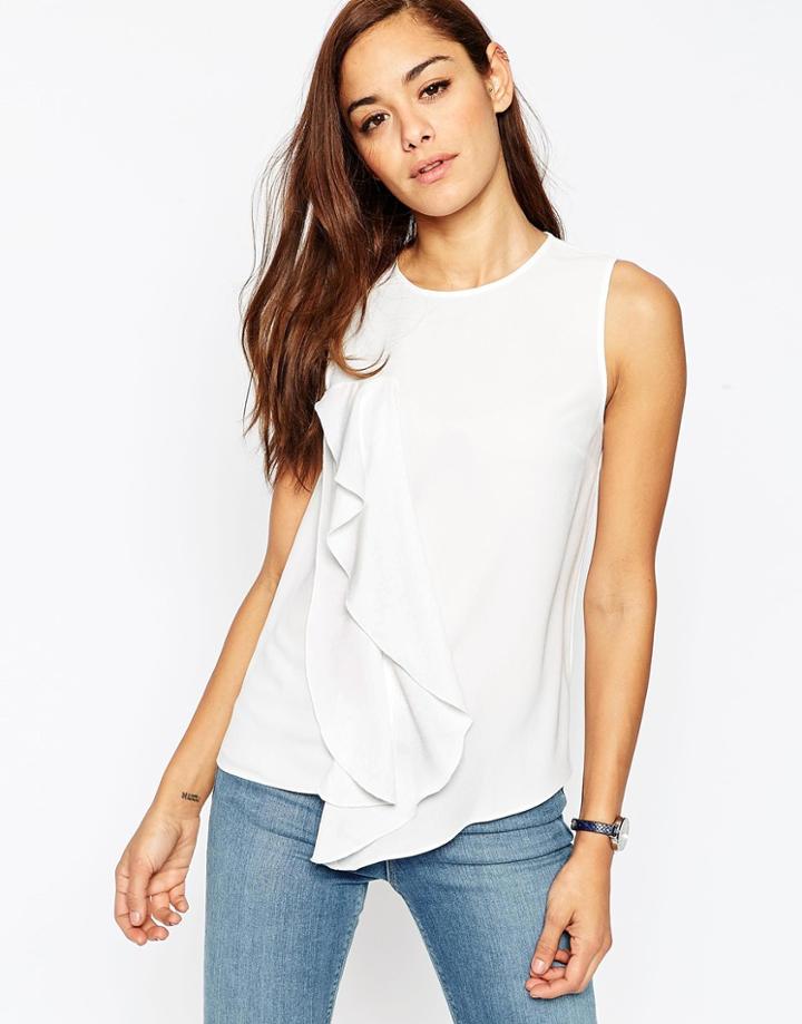 Asos Ruffle Drape Front Vest - Ivory