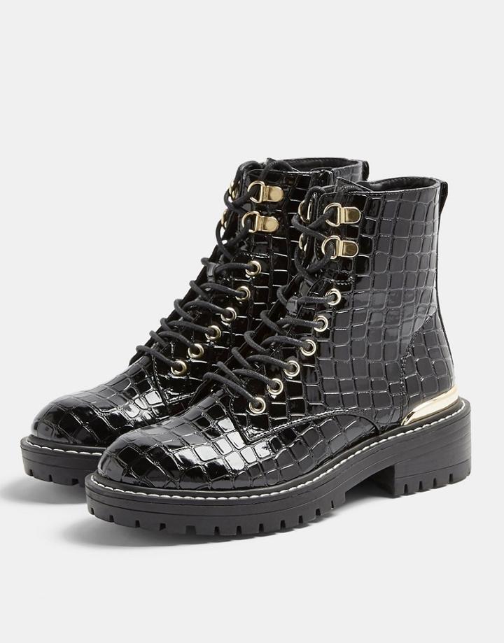Topshop Lace Up Chunky Boots In Black
