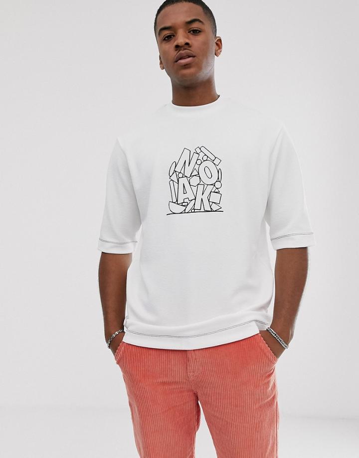 Noak Oversized T-shirt In Textured Fabric With Logo Print - White