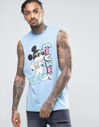 Asos Mickey Sleeveless T-shirt With Dropped Armhole - Blue