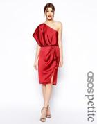 Asos Petite Drapey Dress With One Shoulder - Red
