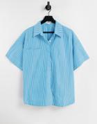 Urban Revivo Oversized Stripe Shirt In Blue-blues