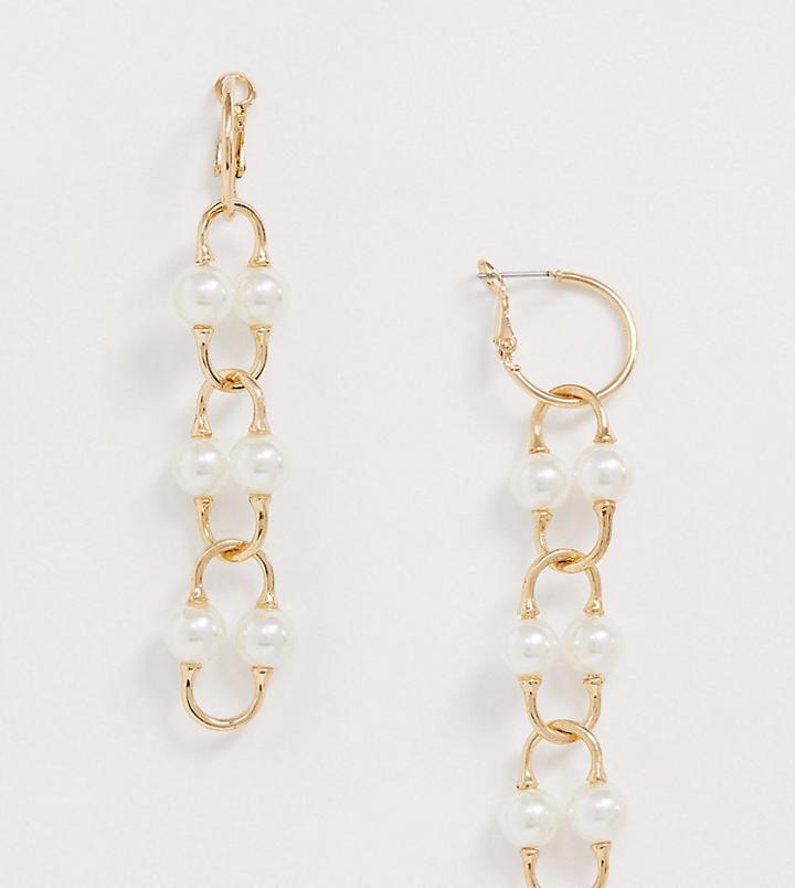 Reclaimed Vintage Inspired Chain Drop Earring With Pearl-gold