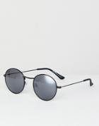 Pull & Bear Round Sunglasses In Black - Black