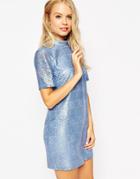 Asos Metallic Lace Mini Shift Dress - Blue
