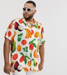 Asos Design Plus Relaxed Fit Shirt With Fruit Print - White