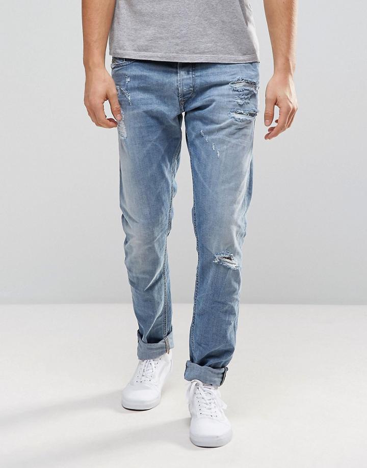 Diesel Tepphar Skinny Jean 0857f Light Distressed Wash - Blue