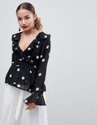 Boohoo Polka Dot Chiffon Blouse - Black