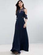 Asos Cold Shoulder Kate Lace Maxi Dress - Navy