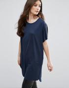Qed London T-shirt With Zip Sleeve Detail - Navy