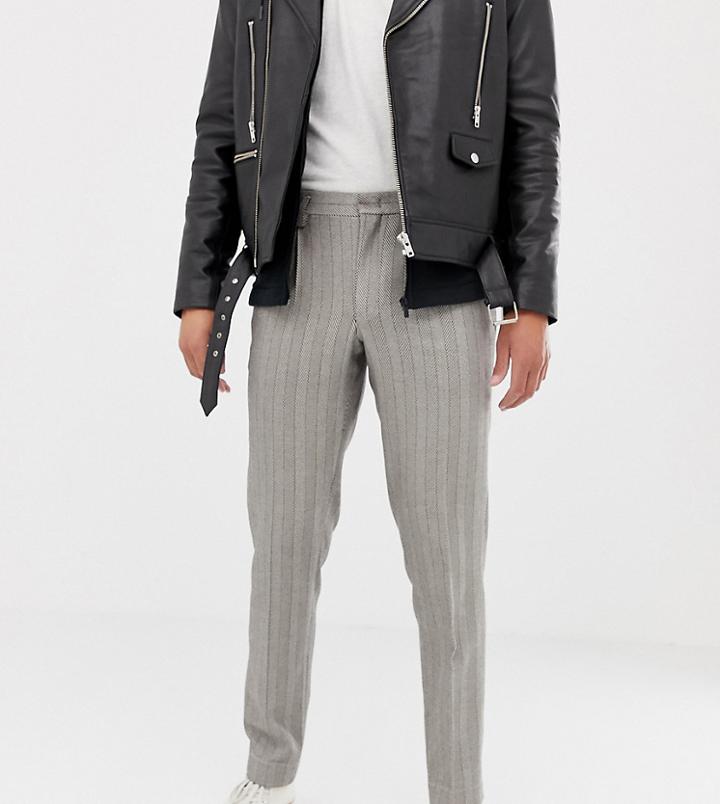 Noak Skinny Smart Pants In Gray Herringbone - Gray