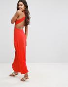 Asos Open Back Maxi Dress In Crinkle Fabric - Red