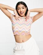 Pieces Mesh Cropped T-shirt In Pastel Chevron - Part Of A Set-multi