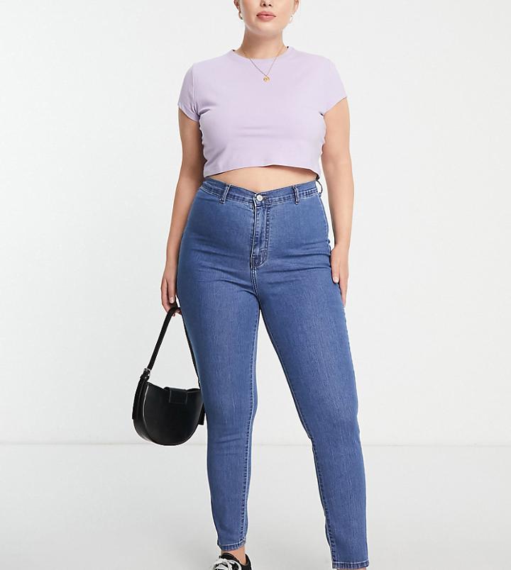 Dtt Plus Chloe High Waist Disco Stretch Skinny Jeans In Mid Wash Blue