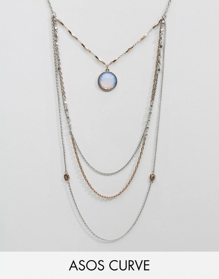 Asos Curve Multirow Moodstone Long Necklace - Multi