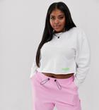 Collusion Plus Crop T-shirt With Raw Hem With Front Print-white