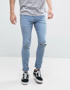 Asos Super Skinny Jeans In Light Blue With Single Knee Rip - Blue