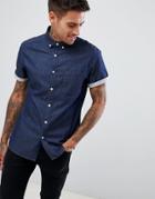 Asos Design Stretch Slim Denim Shirt In Rinse Wash - Blue