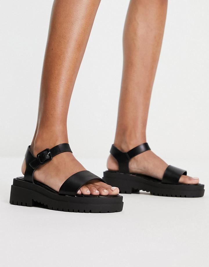River Island Cleated Quilted Sandals In Black
