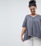 Asos Design Curve Smock Top With V Neck In Washed Gray - Gray
