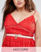Asos Curve Hummingbird Detail Waist Belt - Beige