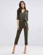 Miss Selfridge 3/4 Sleeve Utility Jumpsuit - Green