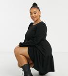 New Look Curve Ribbed Peplum Dress In Black
