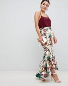 Asos Design Baroque Print Scuba Midi Skirt With Dip Back Hem - Multi