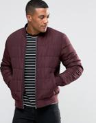 Asos Quilted Bomber Jacket In Burgundy - Red