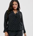 Simply Be V Neck Blouse In Black Polka Dot-multi