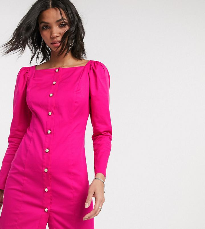 Reclaimed Vintage Inspired Dress With Puff Sleeve And Button Front
