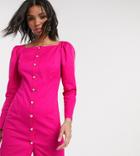 Reclaimed Vintage Inspired Dress With Puff Sleeve And Button Front