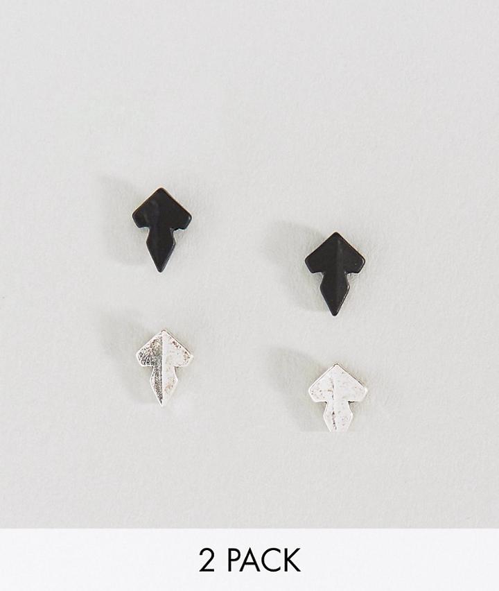 Icon Brand Matte Black & Silver Spear Head Stud Earrings In 2 Pack - Multi